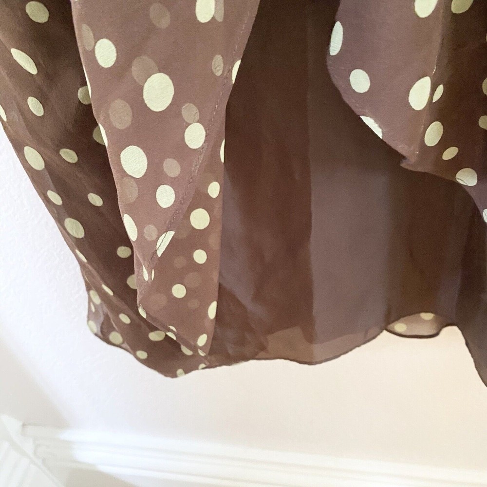 Suzi Chin Womens Size 10 Brown Green Polka Dot Empire Waist Silk Dress - Picture 4 of 16